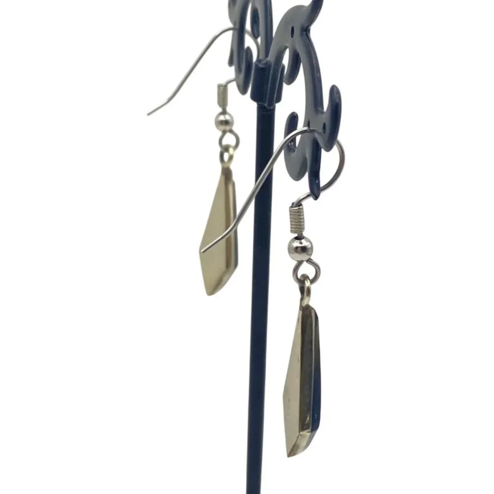 Abalone Shell Drop Earrings Geometric Silver-Tone Dangle Boho Modern Paua - Picture 7 of 7